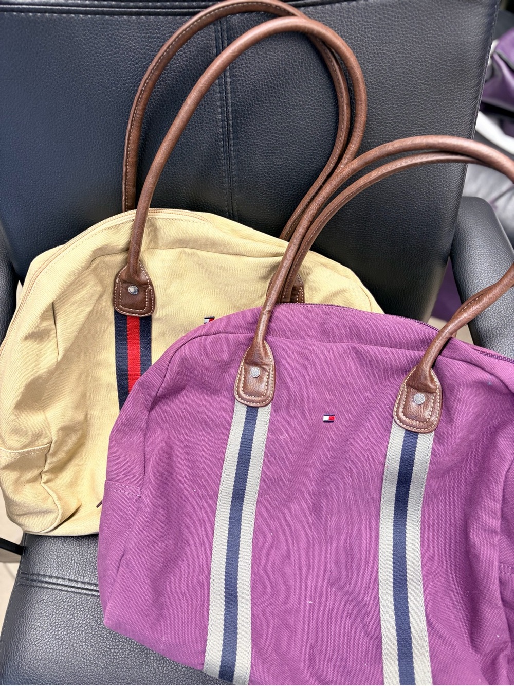 Tommy Hilfiger Canvas Weekender Tote Bag Bundle – Beige & Purple
